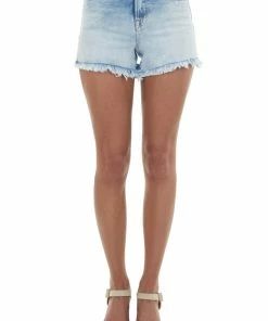 Vervet Light Wash High Rise Denim Shorts With Frayed Hem Bottoms