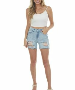 4 What Its Worth Light Wash High Rise Distressed Boyfriend Shorts Bottoms