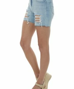 4 What Its Worth Light Wash High Rise Distressed Boyfriend Shorts Bottoms