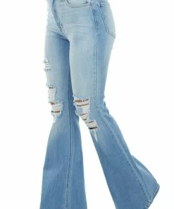 Cello Jeans Bottoms Light Wash High Rise Distressed Flare Jeans