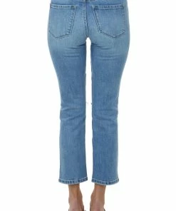 KanCan Bottoms Light Wash High Rise Distressed Knee Straight Jeans
