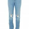 4 What Its Worth Light Wash High Rise Distressed Split Hem Jeans