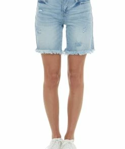 Special A Light Wash High Rise Frayed Hem Bermuda Shorts Bottoms