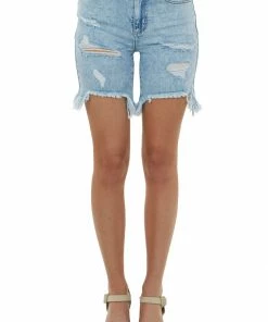 Cello Jeans Light Wash High Rise Sharkbite Bermuda Shorts