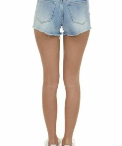 Vervet Bottoms Light Wash High Rise Frayed Hem Denim Shorts