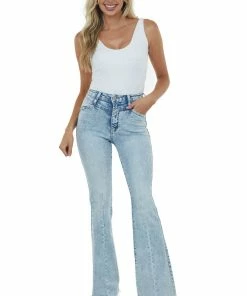 KanCan Light Wash High Rise Frayed Hem Flare Jeans Bottoms 13 KanCan Light Wash High Rise Frayed Hem Flare Jeans Bottoms