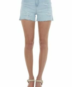 Judy Blue Light Wash High Rise Jean Shorts With Side Slits