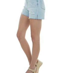 Judy Blue Light Wash High Rise Jean Shorts With Side Slits