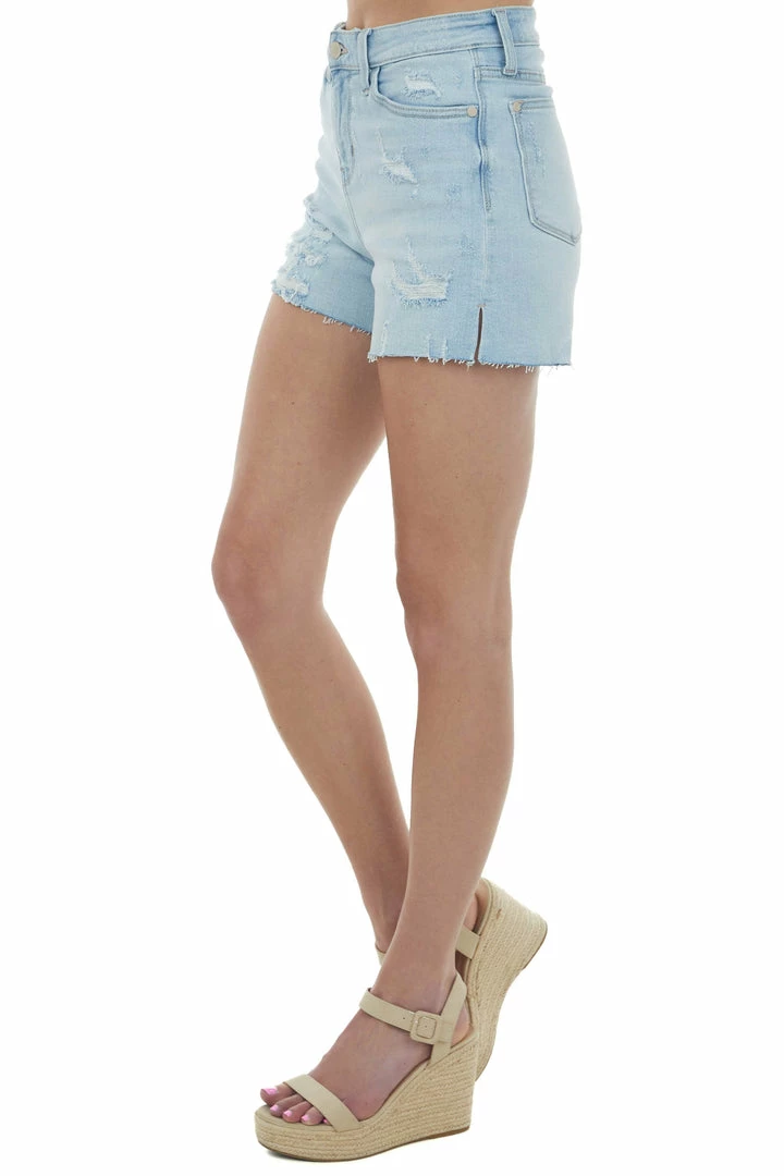 Judy Blue Light Wash High Rise Jean Shorts With Side Slits 4 Judy Blue Light Wash High Rise Jean Shorts With Side Slits