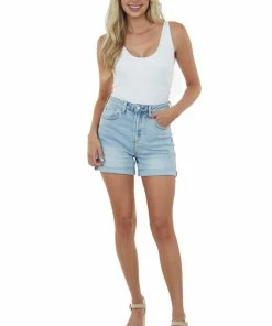 I&M Bottoms Light Wash Rolled High Waisted Denim Shorts