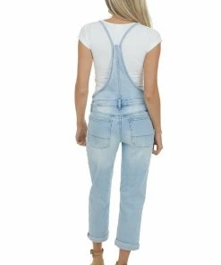 KanCan Light Wash Spaghetti Strap Button Up Overalls