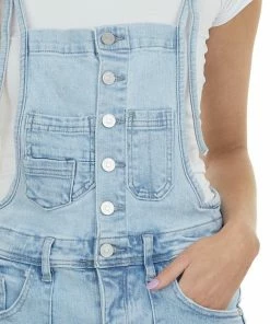 KanCan Light Wash Spaghetti Strap Button Up Overalls