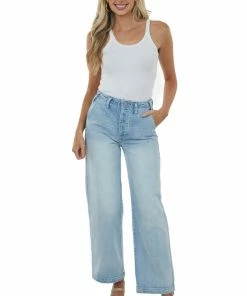 KanCan Bottoms Light Wash Wide Leg Jeans With Side Pockets