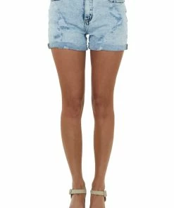 I&M Bottoms Light Washed Denim High Rise Rolled Up Shorts