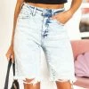 Risen Light Acid Wash High Rise Torn Bermuda Shorts Bottoms