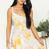 Lush Clothing Light Iris Floral Waist Tie V Neck Mini Dress Dresses