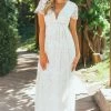 Aakaa Dresses Light Peach And Ivory Lace Plunging V Neck Maxi Dress