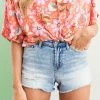 Vervet Bottoms Light Wash High Rise Frayed Hem Denim Shorts