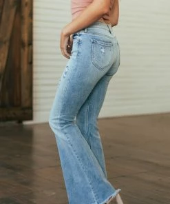 Cello Jeans Light Wash Mid Rise Frayed Denim Flare Jeans Bottoms