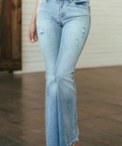 Cello Jeans Light Wash Mid Rise Frayed Denim Flare Jeans Bottoms