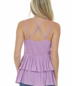 BiBi Tops Lilac Drop Waist Lace Embroidered Ruffle Top