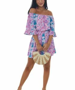 Andree Lilac Floral Print Off Shoulder Woven Romper