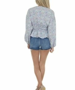 Lime Lush Lilac Floral Smocked Waist V Neckline Top