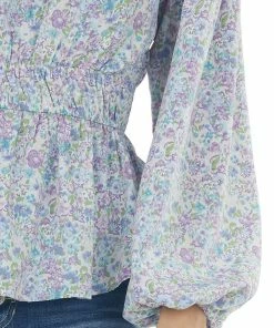 Lime Lush Lilac Floral Smocked Waist V Neckline Top