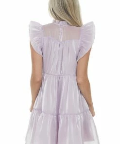 Entro Lilac Glossy Short Dress With Flutter Sleeves 21 Entro Lilac Glossy Short Dress With Flutter Sleeves