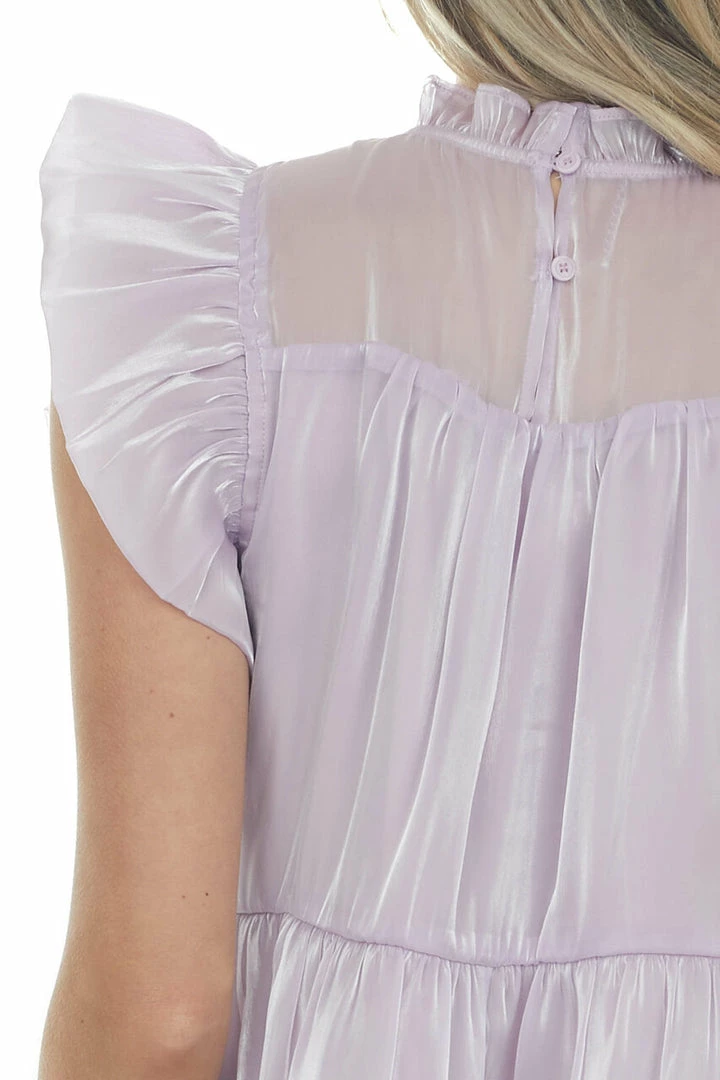 Entro Lilac Glossy Short Dress With Flutter Sleeves 9 Entro Lilac Glossy Short Dress With Flutter Sleeves