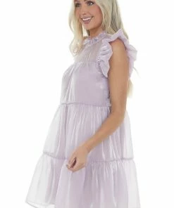 Entro Lilac Glossy Short Dress With Flutter Sleeves 20 Entro Lilac Glossy Short Dress With Flutter Sleeves