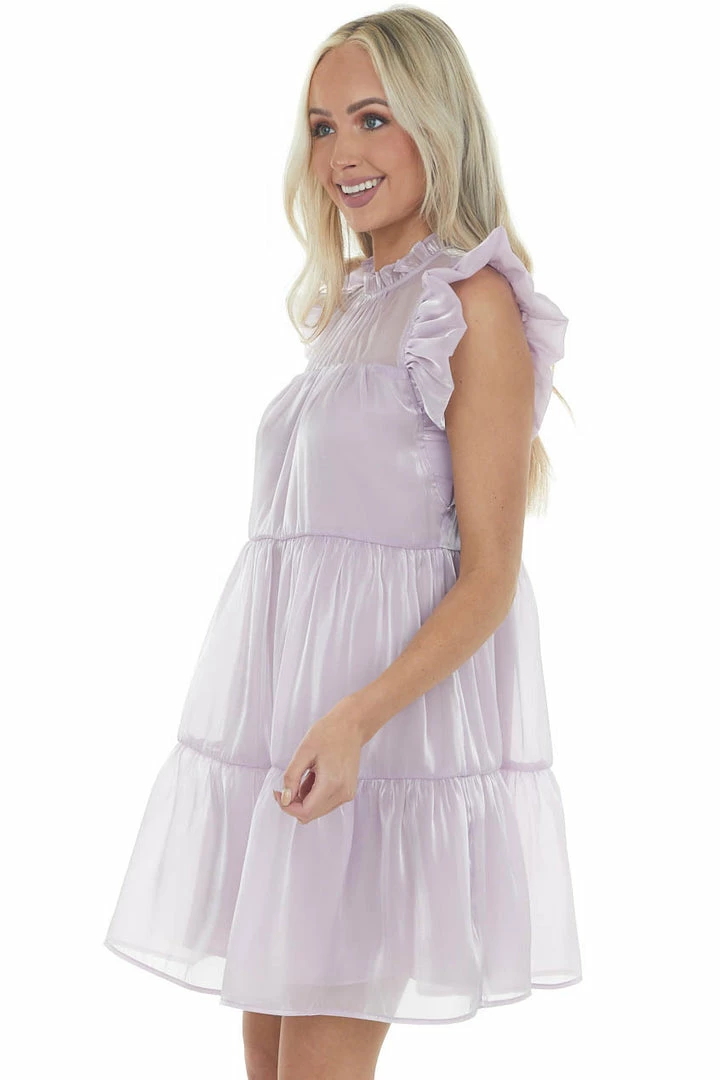 Entro Lilac Glossy Short Dress With Flutter Sleeves 7 Entro Lilac Glossy Short Dress With Flutter Sleeves
