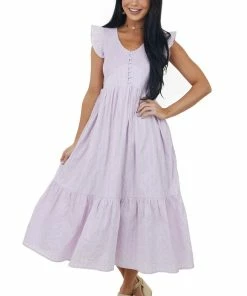 IN LOOM Dresses Lilac Short Sleeve Smocked Tiered Woven Dress