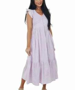 IN LOOM Dresses Lilac Short Sleeve Smocked Tiered Woven Dress
