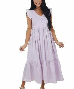 IN LOOM Dresses Lilac Short Sleeve Smocked Tiered Woven Dress
