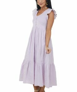 IN LOOM Dresses Lilac Short Sleeve Smocked Tiered Woven Dress