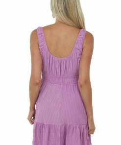 Lush Clothing Lilac Smocked Waist Textured Mini Tank Dress