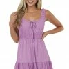 Lush Clothing Lilac Smocked Waist Textured Mini Tank Dress