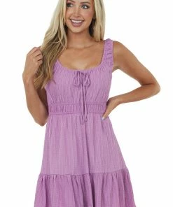 Lush Clothing Lilac Smocked Waist Textured Mini Tank Dress