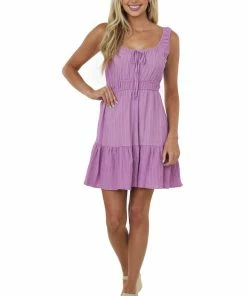 Lush Clothing Lilac Smocked Waist Textured Mini Tank Dress
