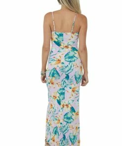 LIGHT SO SHINE Lilac Tropical Print Sleeveless Knit Maxi Dress