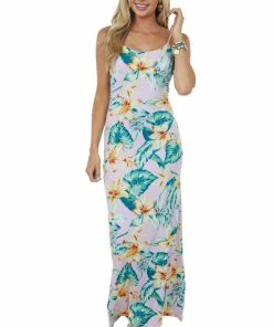 LIGHT SO SHINE Lilac Tropical Print Sleeveless Knit Maxi Dress