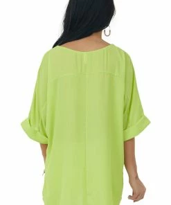 Glam Lime Green Half Cuffed Sleeve Side Slit Blouse