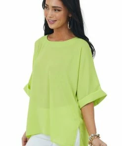 Glam Lime Green Half Cuffed Sleeve Side Slit Blouse