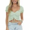 Lush Clothing Tops Lime Striped Ruffle Ruched Drawstring Crop Top