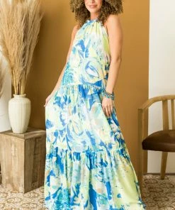 Flying Tomato Lime And Royal Blue Abstract Print Maxi Dress Dresses