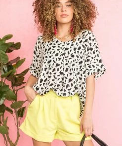 Glam Bottoms Lime Banded Woven Shorts With Folded Cuffs