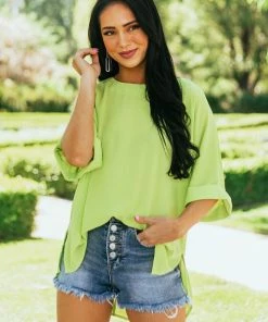 Glam Lime Green Half Cuffed Sleeve Side Slit Blouse