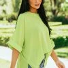 Glam Lime Green Half Cuffed Sleeve Side Slit Blouse
