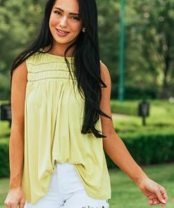 Allie Rose Lime Green Textured Yoke Swing Knit Tank Top